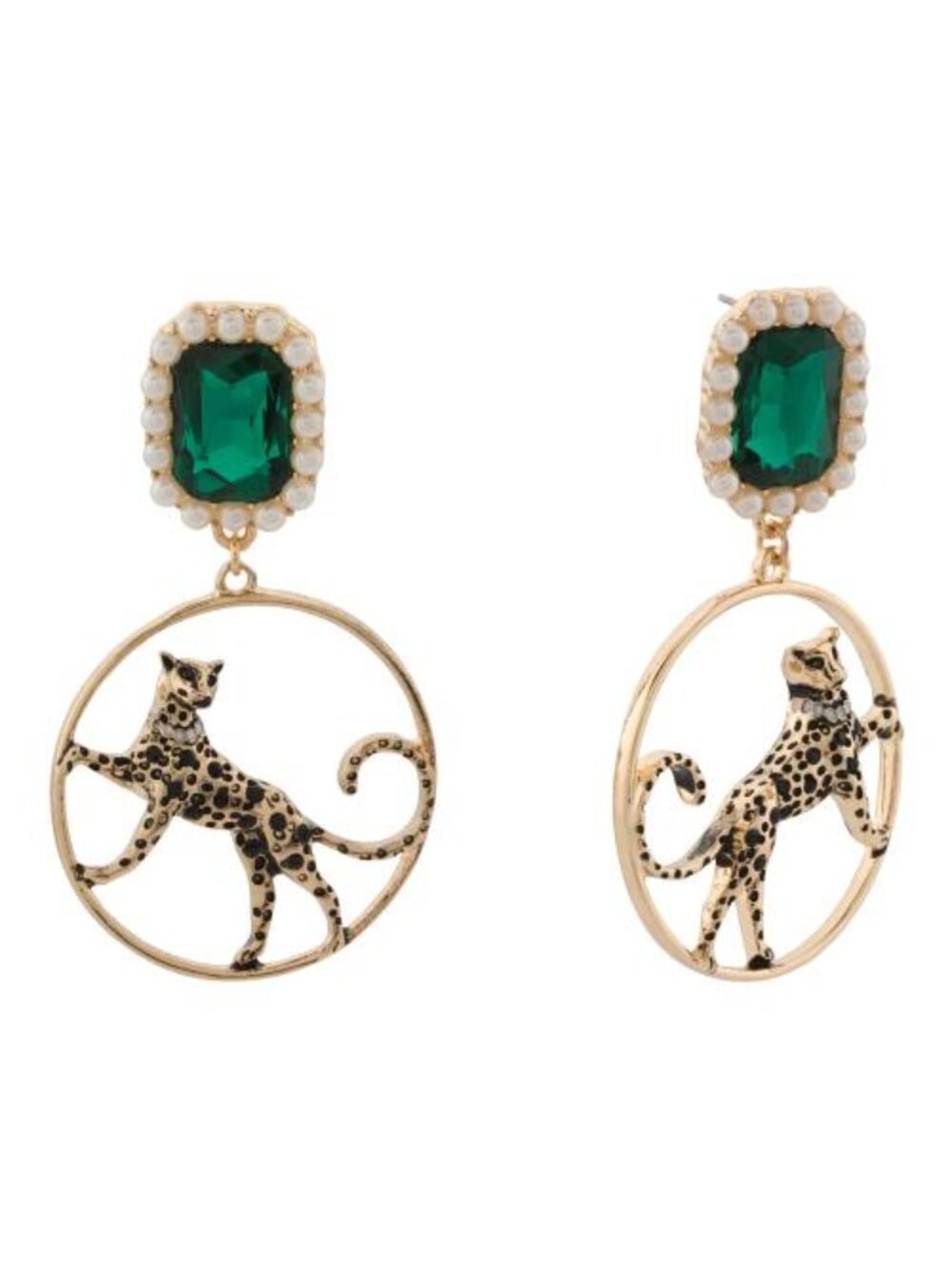 BETSEY JOHNSON Green Stone Leopard Hoop Earrings
